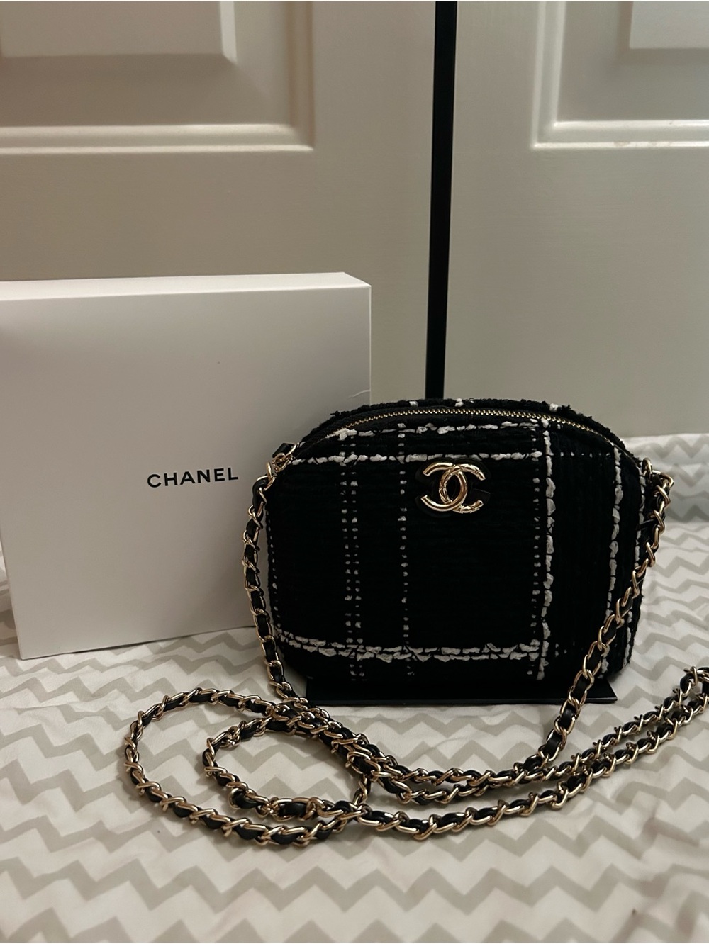 Tweed Black and White Mini Crossbody VIP